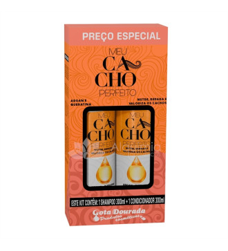Kit Shampoo + Condicionador Cacho Perfeito 2em1 Argan e Queratina 300ml - Gota Dourada